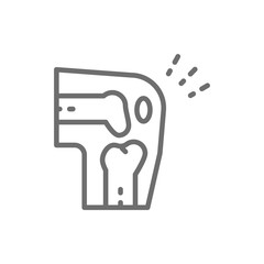 X-ray of knee, joint pain line icon.