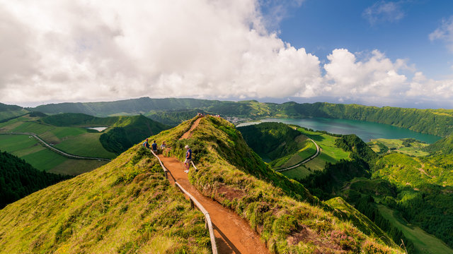 Beautiful view of Seven Cities Lake (Lagoa das Sete Cidades) from Hell Mouth viewpoint (Miradouro Boca do Inferno) , S&atilde;o Miguel - Azores Islands - Portugal