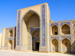 Fototapeta na wymiar Side View of Ulugbek Medressa, the oldest madrasah of Central Asia, in Bukhara, Uzbekistan.