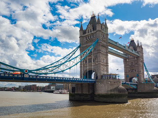 Fototapeta na wymiar View of Tower Bridge over the River Thames in London, UK on a sunny day.