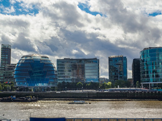 London skyline overlooking London Bridge City, situated between London Bridge and Tower Bridge on the south side of the River Thames.