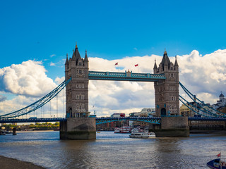 Fototapeta na wymiar View of Tower Bridge over the River Thames in London, UK on a sunny day.