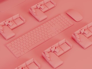 Trendy living coral color of year 2019 stationery flat lays design  