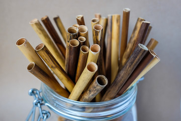 Zero waste reed drinking straws in glass jar