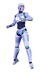 3D Rendering Female Robot on White