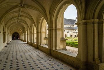 Covered alley and porch in Fontevraud abbey - obrazy, fototapety, plakaty
