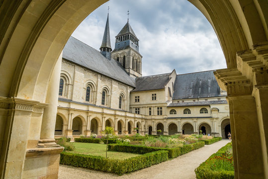 Fontevraud abbey court and gardens in France