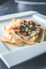 Pierogies with bacon bites