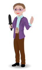 Obraz premium Children illustration with a journalist boy.