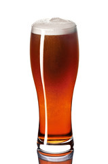Draft brown ale beer isolated on white background.