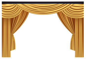 Yellow luxury curtains and draperies on white background