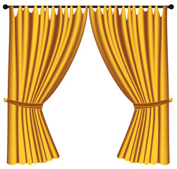 Yellow luxury curtains and draperies on white background