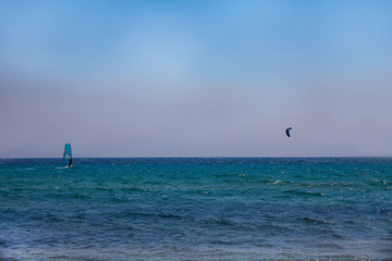 Holiday concept image with sea and sky. Beautiful scenic with blue sky and sea with islands by the side