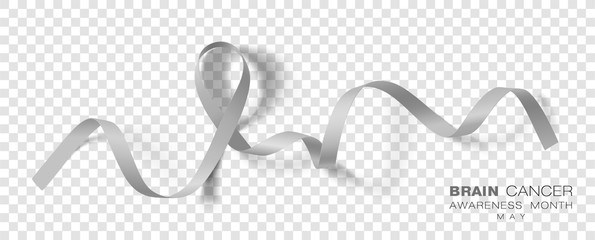 Brain Cancer Awareness Month. Grey Color Ribbon Isolated On Transparent Background. Vector Design Template For Poster.