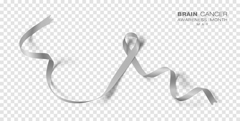 Brain Cancer Awareness Month. Grey Color Ribbon Isolated On Transparent Background. Vector Design Template For Poster.