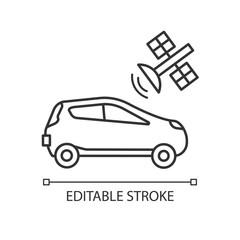 Autonomous car with satellite control linear icon