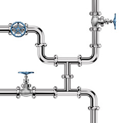 Industrial Pipes with Valves isolated on White Background. 3D illustration