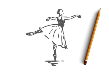 Ballerina, girl, dance, woman, art concept. Hand drawn isolated vector.