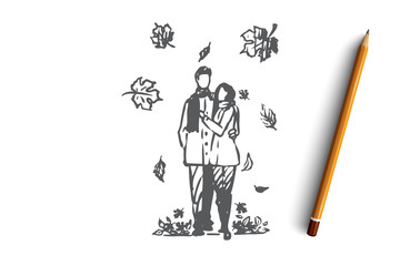 Autumn, couple, love, fall, romantic concept. Hand drawn isolated vector.