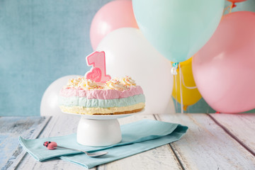 Multi layered pastel cheesecake for first birthday