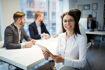 Portrait of young architect woman on meeting