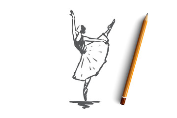 Fototapeta na wymiar Ballerina, girl, dance, woman, art concept. Hand drawn isolated vector.