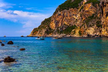 Beautiful scenic with blue sky and sea with islands by the side. Holiday concept image with sea and sky