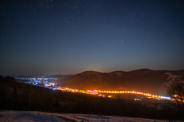 Night in a mountain town in the Carpathians