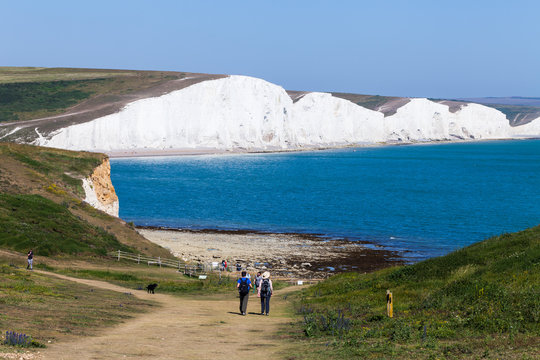 White cliffs of Dover background image. Beautiful sunny day on white cliffs of Dover in Great Britain
