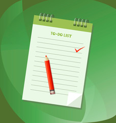 To do list or notebook icon concept. Notebook with pencil, check marks and space for text. Vector list with check boxes icon, shopping, wish, to do list.