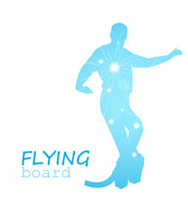Abstract silhouette. Flying board man. Blue and white tones.