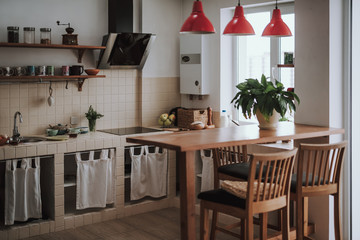 Pano view of a cozy and warm kitchen