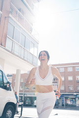 Girl running down the street