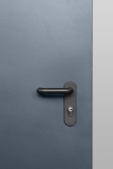 Steel Dark Blue Metallic Door With Lock And Black Plastic Handle