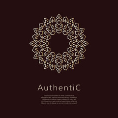 Golden vector logotype. Gradient outline logo. Classic floral design.