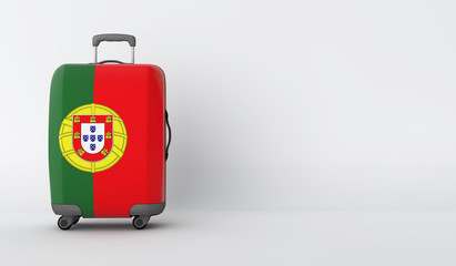 Travel suitcase with the flag of Portugal. Holiday destination. 3D Render