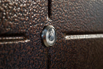 Door With Wood Texture And Steel Handle And Lock