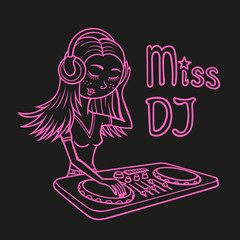 Miss DJ, outline on a black background.