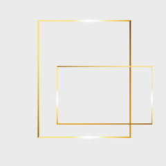 Gold shiny glowing vintage frame isolated on transparent background. Vector border illustration engraved ink art.