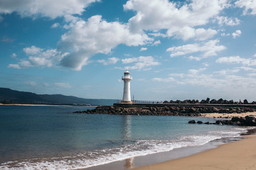lighthouse on coast of sea, wollongong, australia