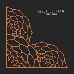 Laser cutting corner. Tapestry panel. Jigsaw die cut ornament. Lacy cutout silhouette stencil. Fretwork floral pattern. Vector template for paper cutting, metal and woodcut.