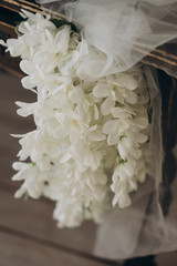  decorative white flowers, home interior, selective focus
