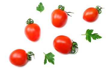 tomato with parsley isolated on white background. top view