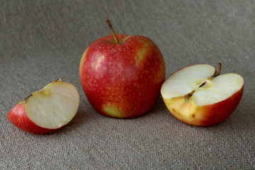 Red apple on linen cloth