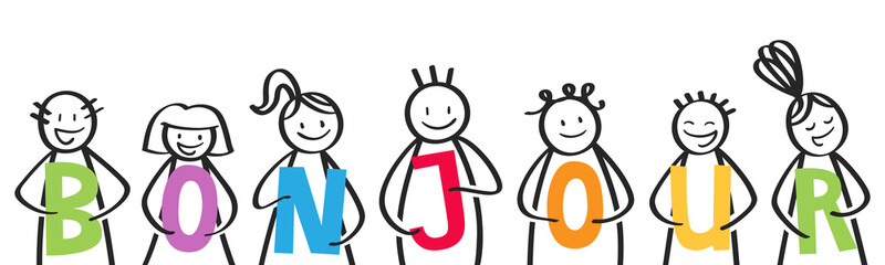 BONJOUR, smiling french kids saying hello © Rudie