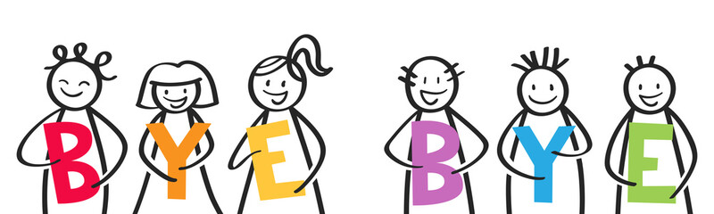 BYE BYE, men and women saying goodbye