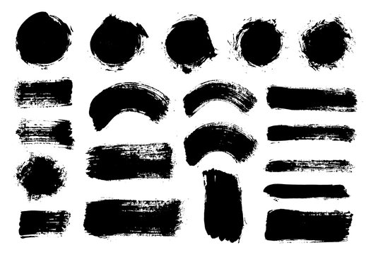 Brush strokes set vector painted isolated objects