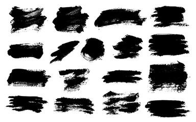 Brush strokes set vector painted isolated objects