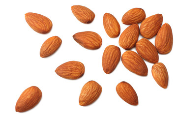 almonds isolated on white background top view