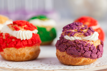 delicious cakes on a white plate on a white background